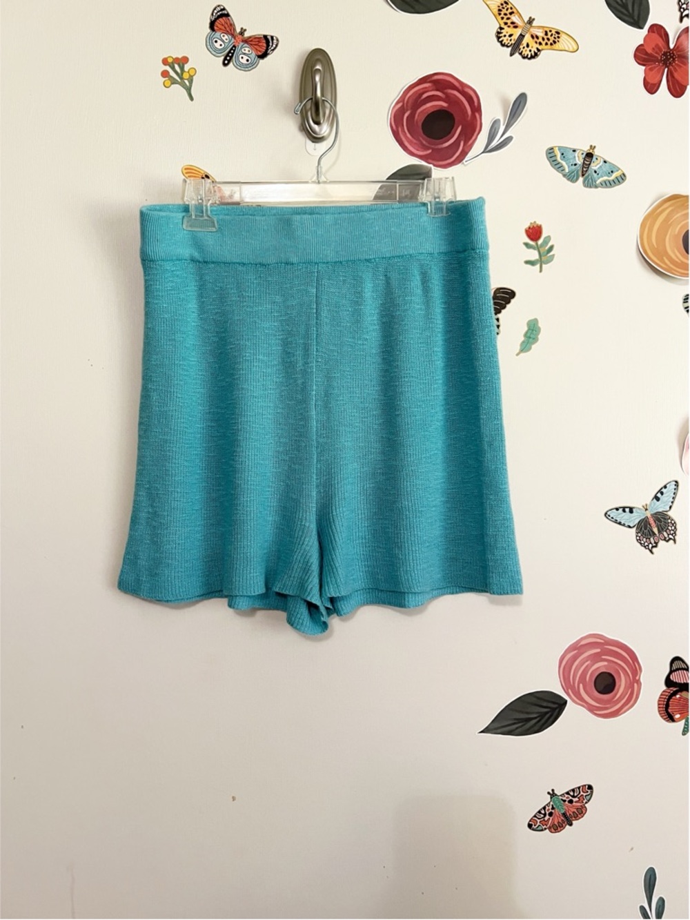 Free People Teal High-Waist Knit Shorts L